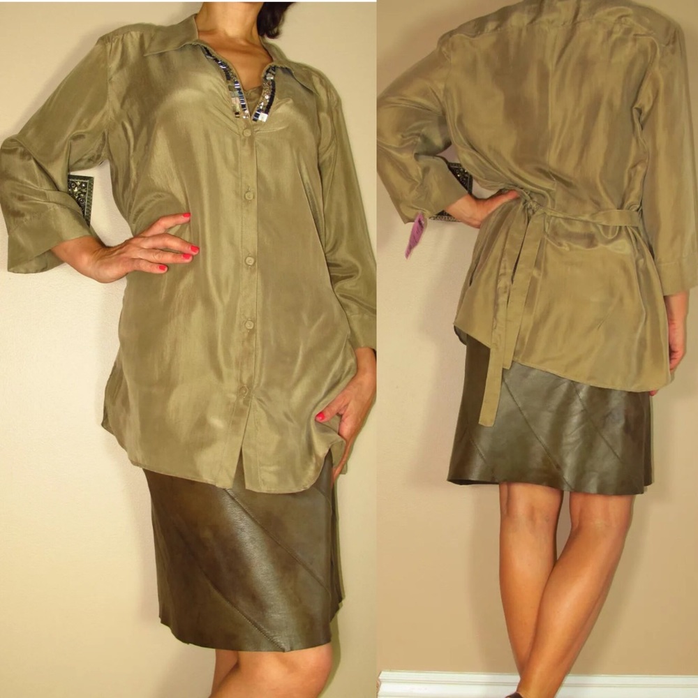 Marina Rinaldi Max Mara Beige Silk Long Party Blouse size 21 14W Old Money New